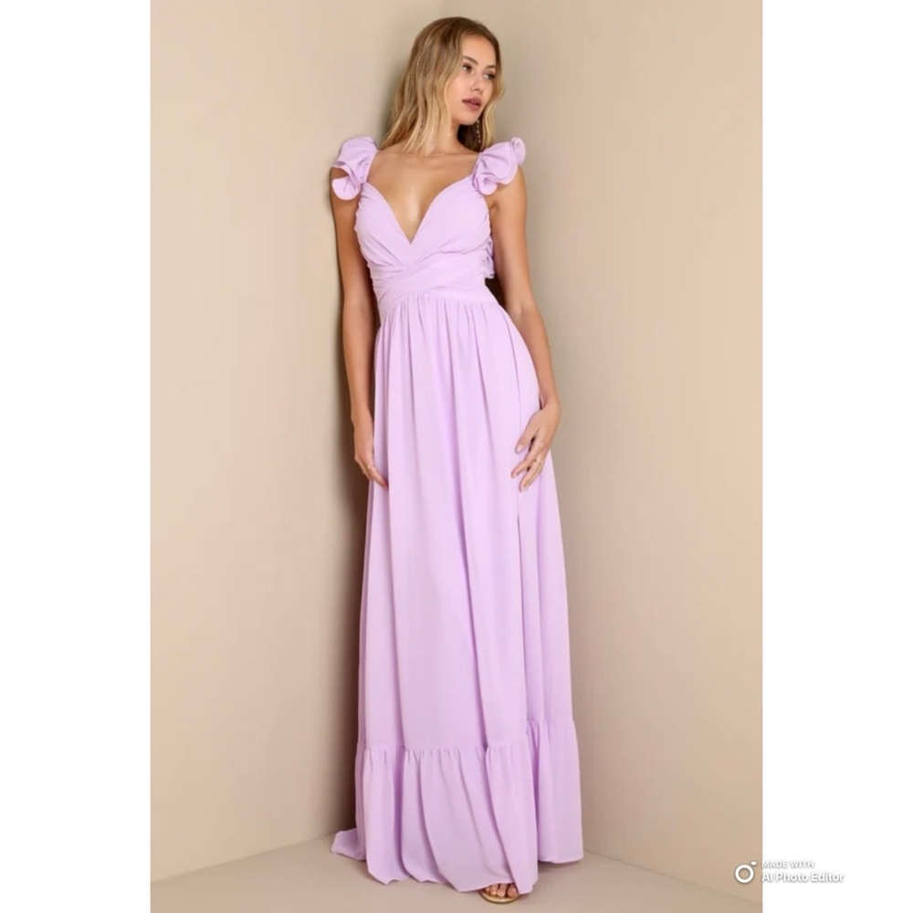 Lulus Small Soiree Celebration Lilac Ruffled Lace-Up Maxi Dress NWT